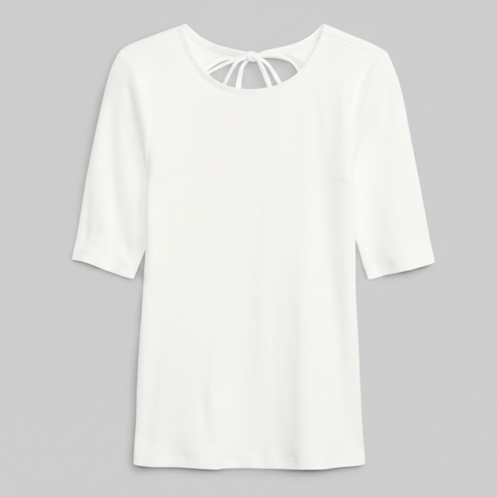 🆕 GAP Tie Back Cut Out Ribbed Tee Shirt.  New Off White. Size L. NWT.